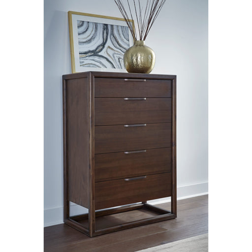 Modus Furniture Sol Five Drawer Acacia Wood Chest in Brown Spice 655450420542 NXLJ84 Main Image