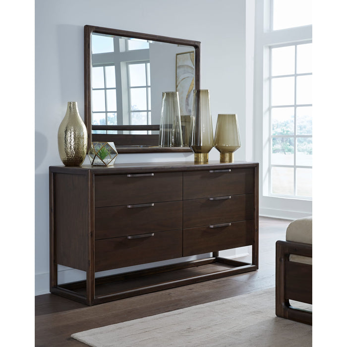 Modus Furniture Sol Six Drawer Acacia Wood Dresser in Brown Spice 655450420504 NXLJ82 Image 1