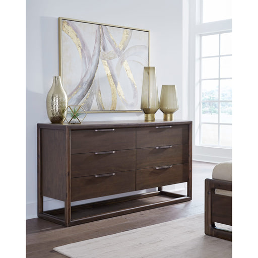 Modus Furniture Sol Six Drawer Acacia Wood Dresser in Brown Spice 655450420504 NXLJ82 Main Image