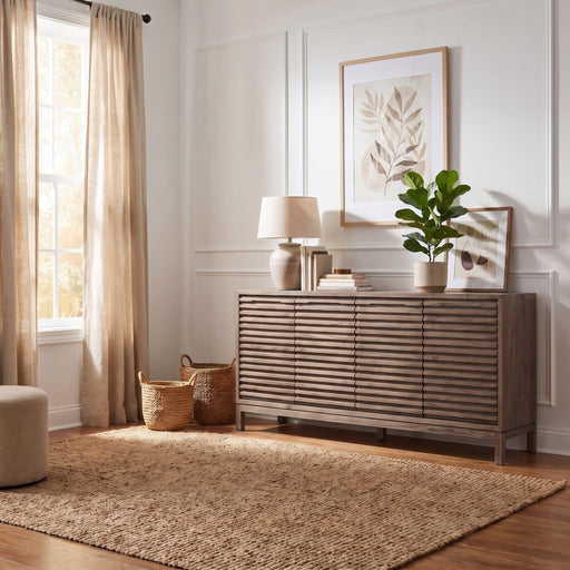 Modus Furniture Tanner Four Door Slatted Ash Sideboard in Chicory 655450579813 QP8C79 Main Image