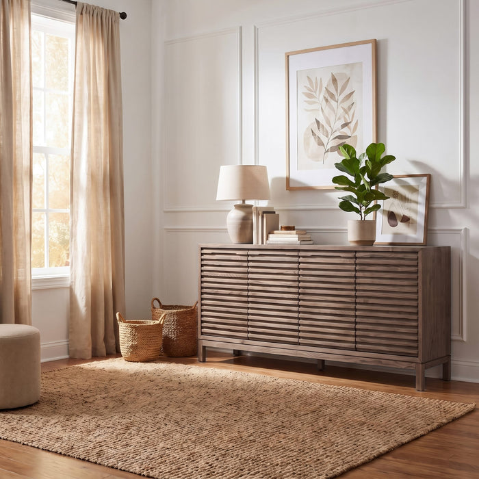 Modus Furniture Tanner Four Door Slatted Ash Sideboard in Chicory 655450579813 QP8C79 Main Image