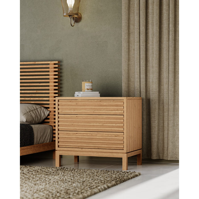 Modus Furniture Tanner Three Drawer Ash Wood Nightstand in Flaxen 655450444463 QPUD81B Main Image