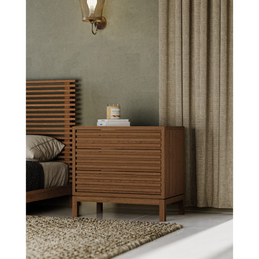 Modus Furniture Tanner Three Drawer Ash Wood Nightstand in Roux 655450444937 QPUA81B Main Image