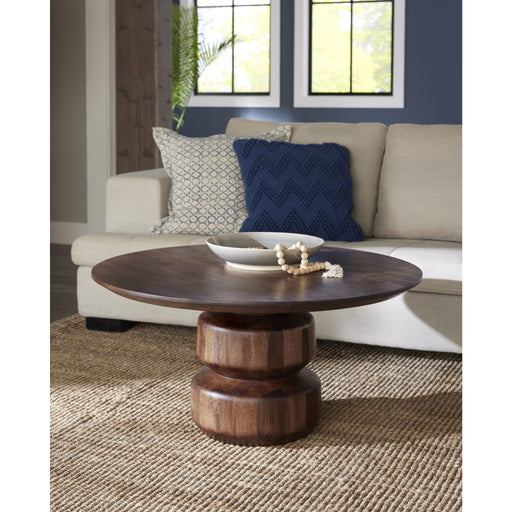 Modus Furniture Virton Solid Wood Round Coffee Table in Smoked Brown 655450414398 PMRR21 Main Image