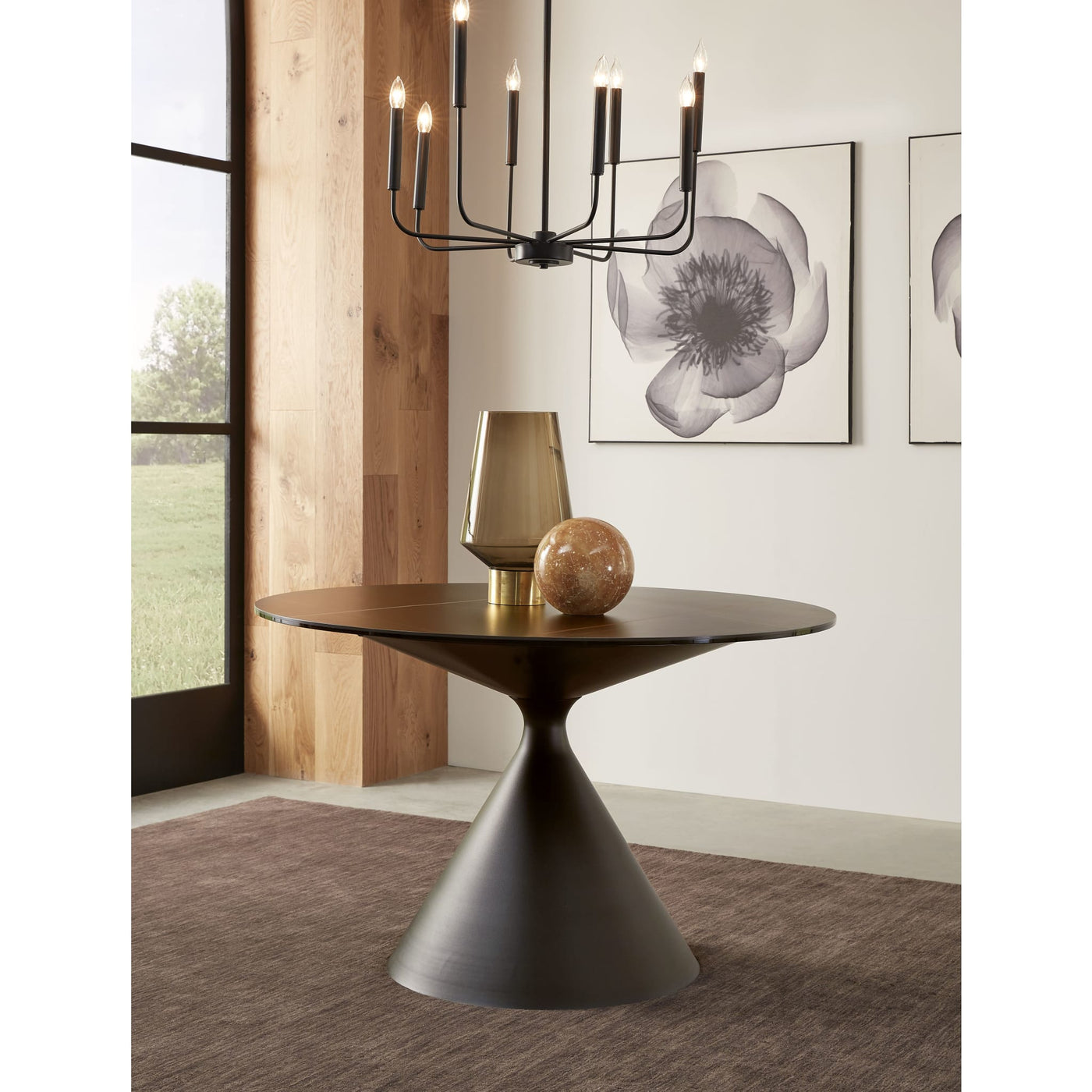 Winston Stone Top Metal Base Round Dining Table in Black — Premium Decor SD