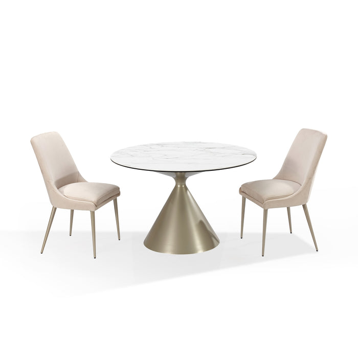 Modus Winston Stone Top Metal Base Round Dining Table in Oat Milk and ChampagneImage 2