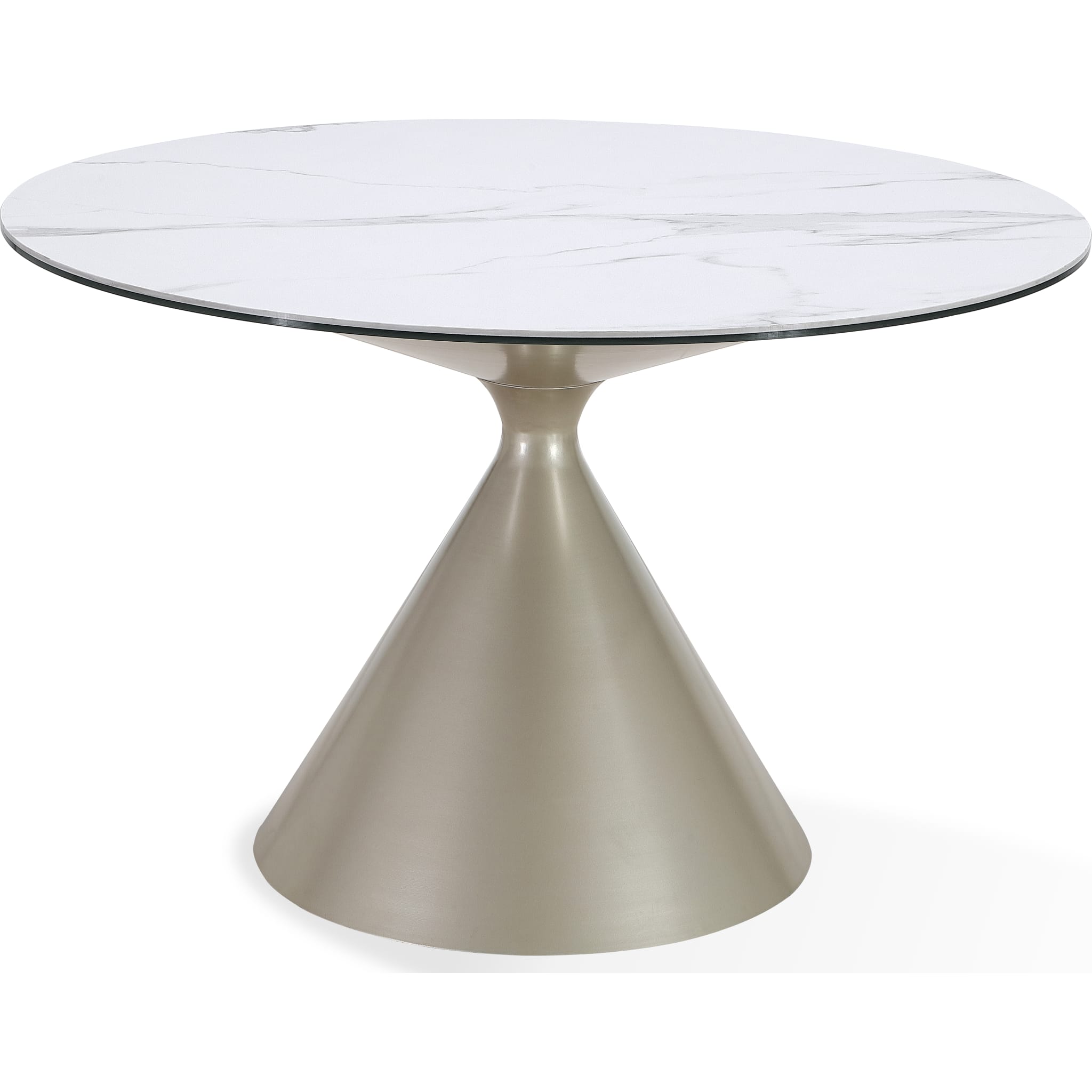 Downtown Stone Top Metal Base Round Dining Table in Oat Milk and Champagne — Premium Decor SD