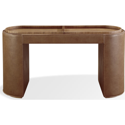 Modus Furniture Yeal Leather Upholstered Storage Console Table with Wooden Tray Top 655450483677 VG8423 Image 1