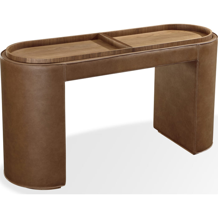 Modus Furniture Yeal Leather Upholstered Storage Console Table with Wooden Tray Top 655450483677 VG8423 Image 2