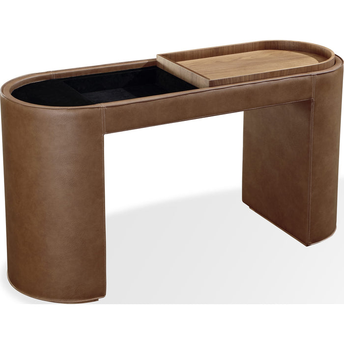 Modus Furniture Yeal Leather Upholstered Storage Console Table with Wooden Tray Top 655450483677 VG8423 Image 3