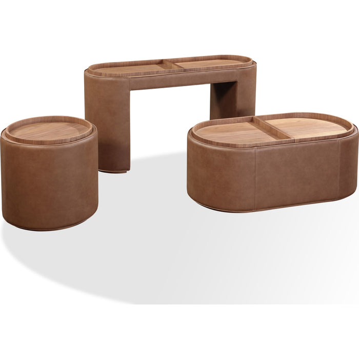 Modus Furniture Yeal Leather Upholstered Storage Console Table with Wooden Tray Top 655450483677 VG8423 Image 7