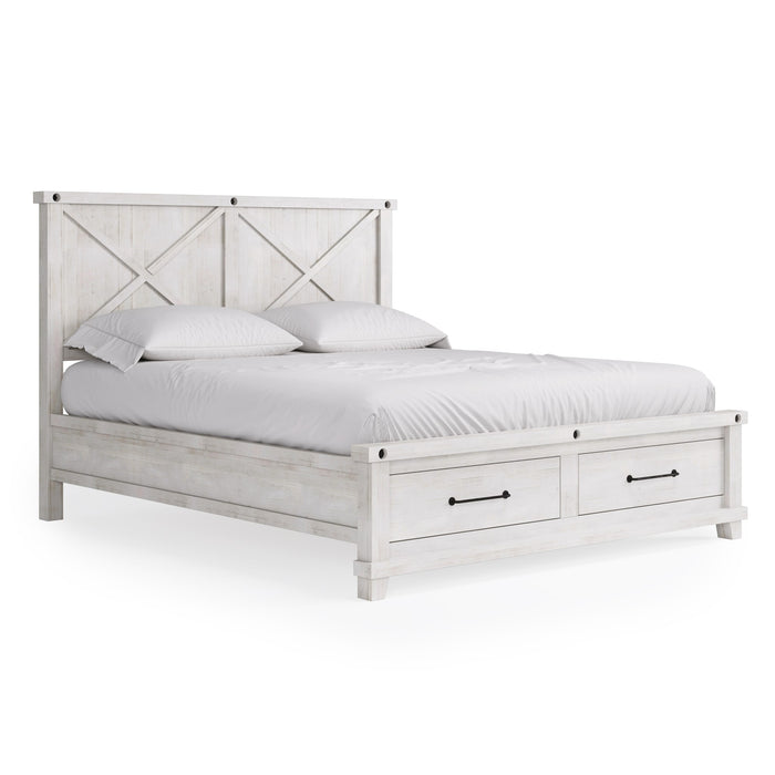 Modus Yosemite Solid Wood Footboard Storage Bed in Rustic White Image 4