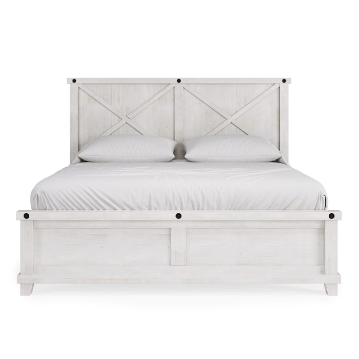 Modus Yosemite Solid Wood Panel Bed in Rustic White Image 1