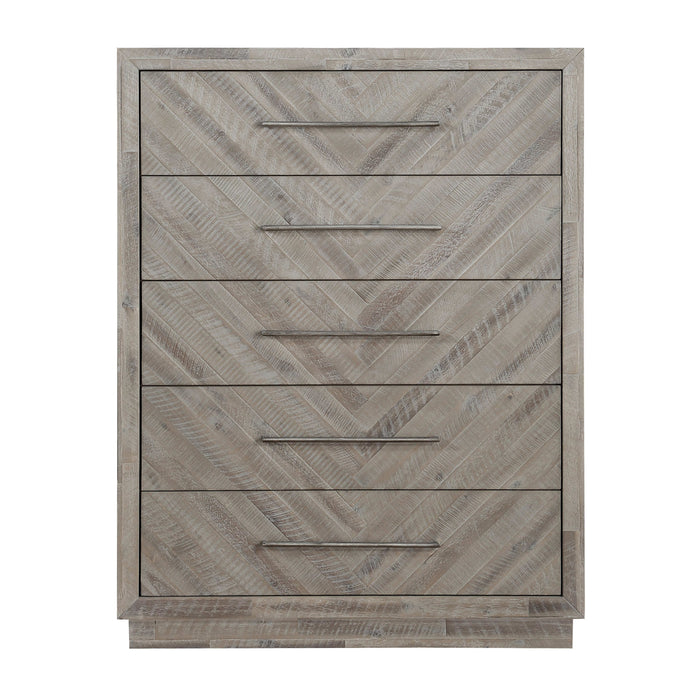 Alexandra Solid Wood Five Drawer Chest in Rustic Latte