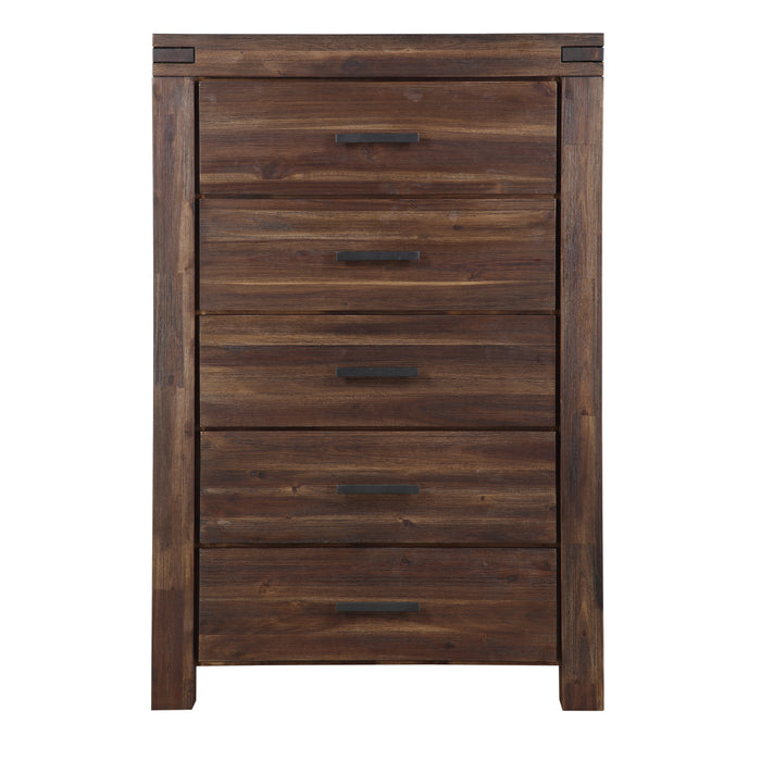 Meadow Five Drawer Solid Wood Chest in Brick Brown
