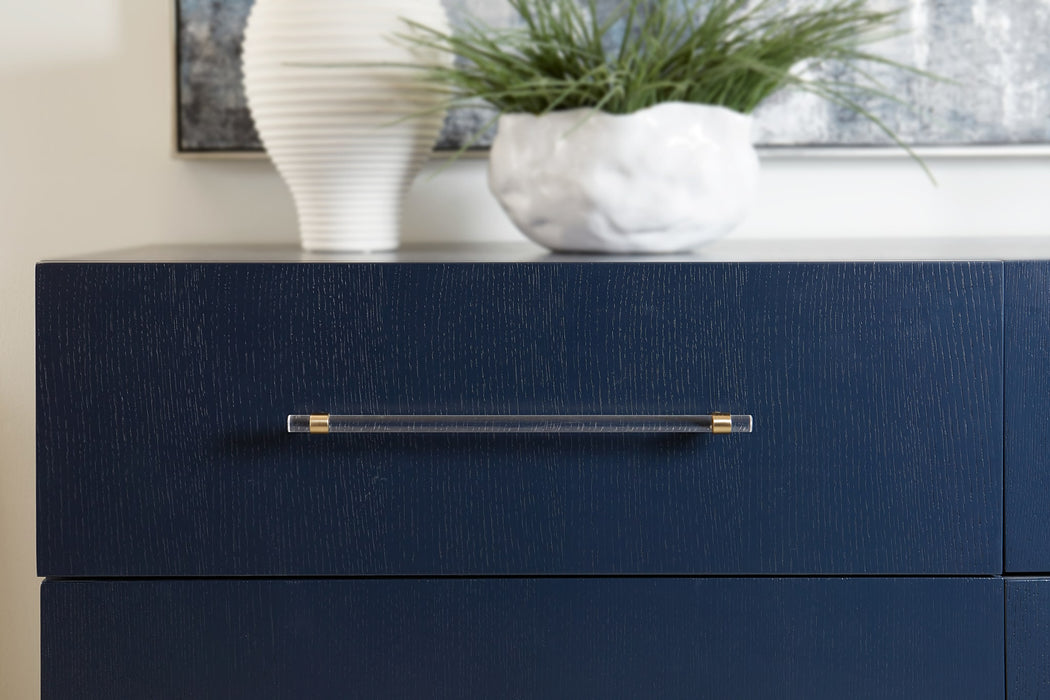 Argento Six Drawer Dresser in Navy Blue and Burnished Brass